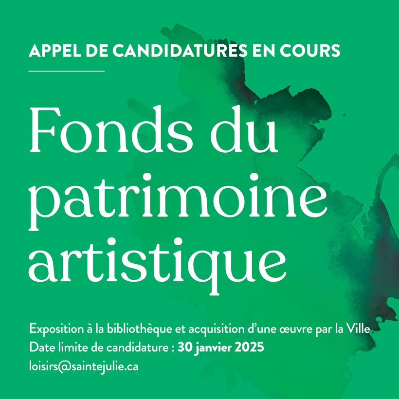 Appel de candidatures pour le Fonds du patrimoine artistique de Sainte-Julie